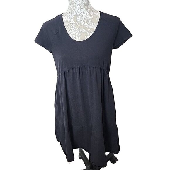 Pact Organic Cotton Blend Black Mini Dress Short Sleeves Pockets Women's Small - Picture 1 of 9